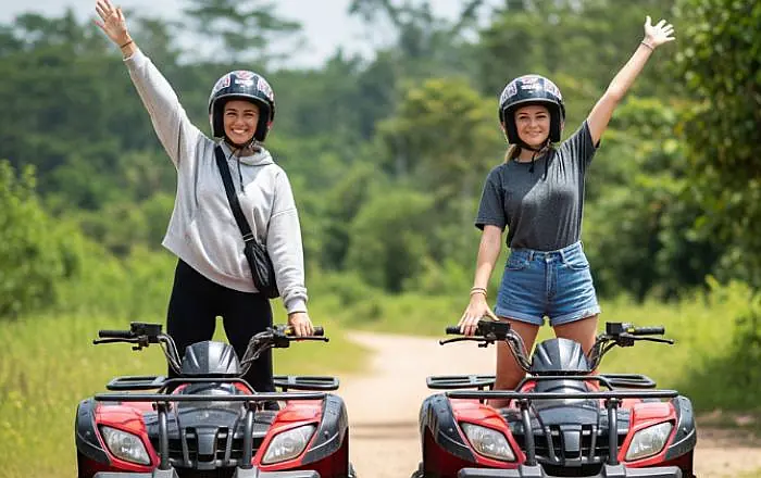 Family ATV quad bike adventure through Bali jungle trails