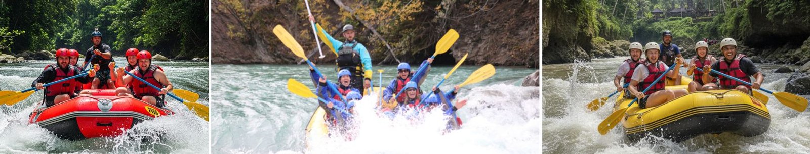 White water rafting on Ayung River surrounded by jungle gorge in Bali